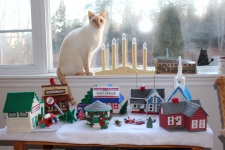 Cat with Christmas Village