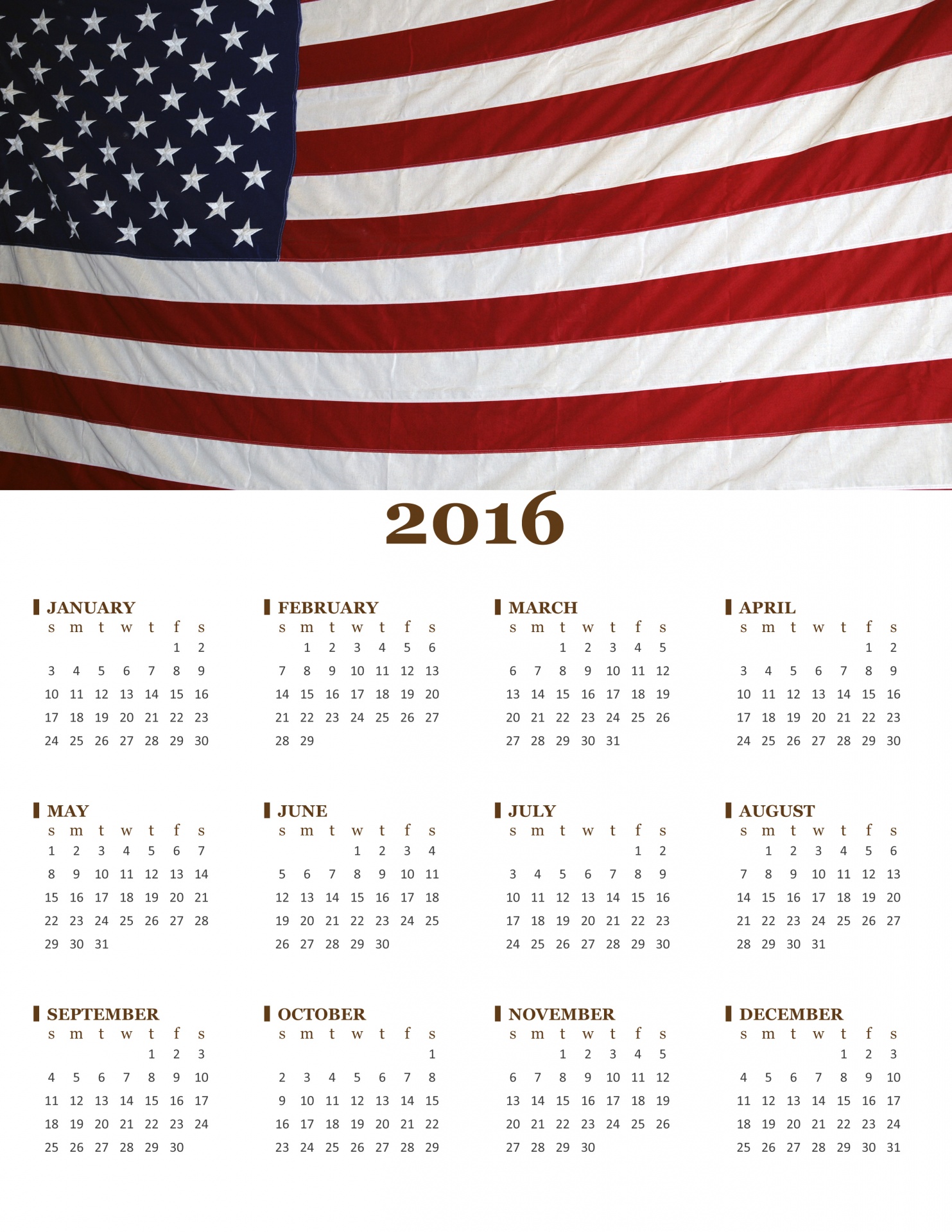 2016 Annual American Flag Calendar Free Stock Photo Public Domain