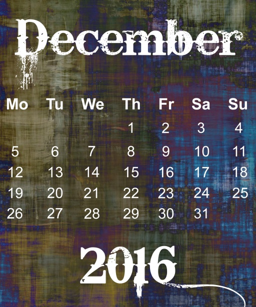2016年12月グランジカレンダー 無料画像 Public Domain Pictures