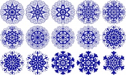 15 modré sněhové vločky