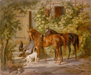 Cavalos ao lado de um Country House