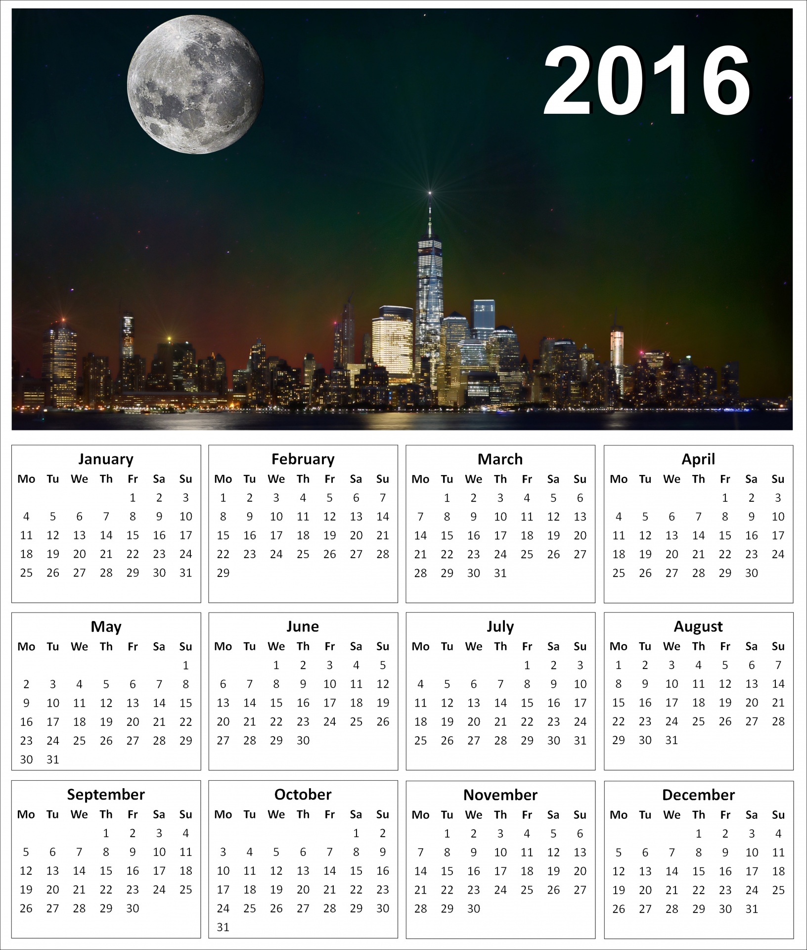 2016 New York Calendar Free Stock Photo - Public Domain Pictures
