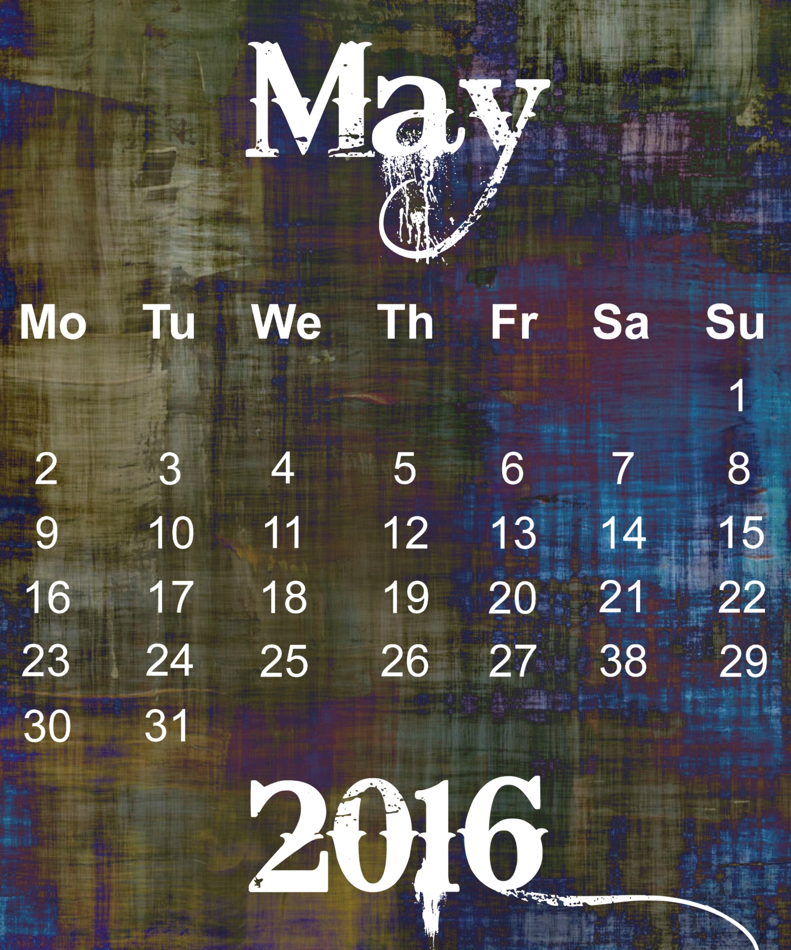 2016年5月グランジカレンダー 無料画像 Public Domain Pictures