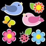 Păsări drăguț și flori