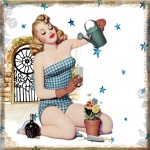 Retro Garten Pinup Lady-Kunst-Collage