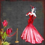 Retro Lady in Red Collage van de Kunst