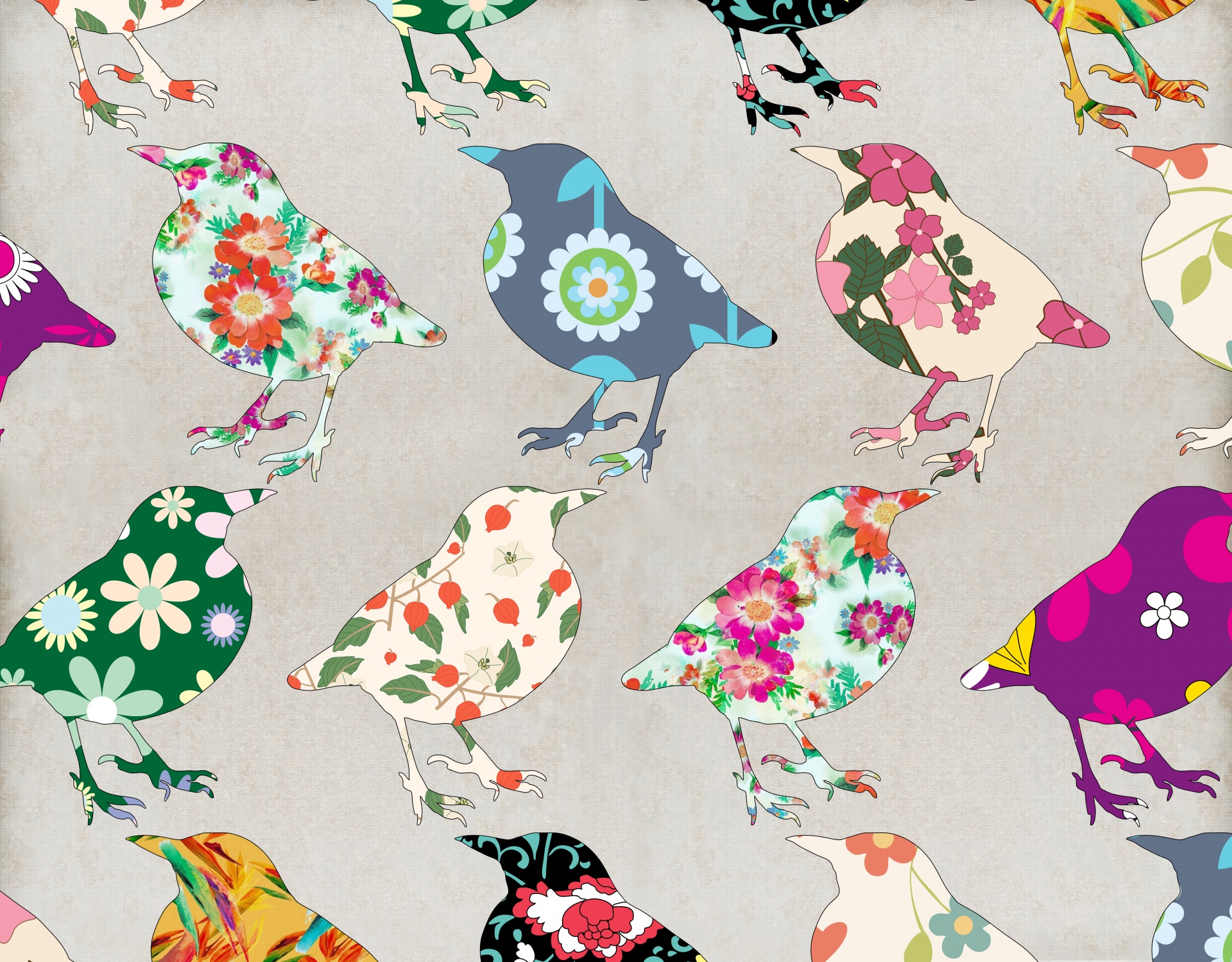 Birds Floral Pattern Wallpaper