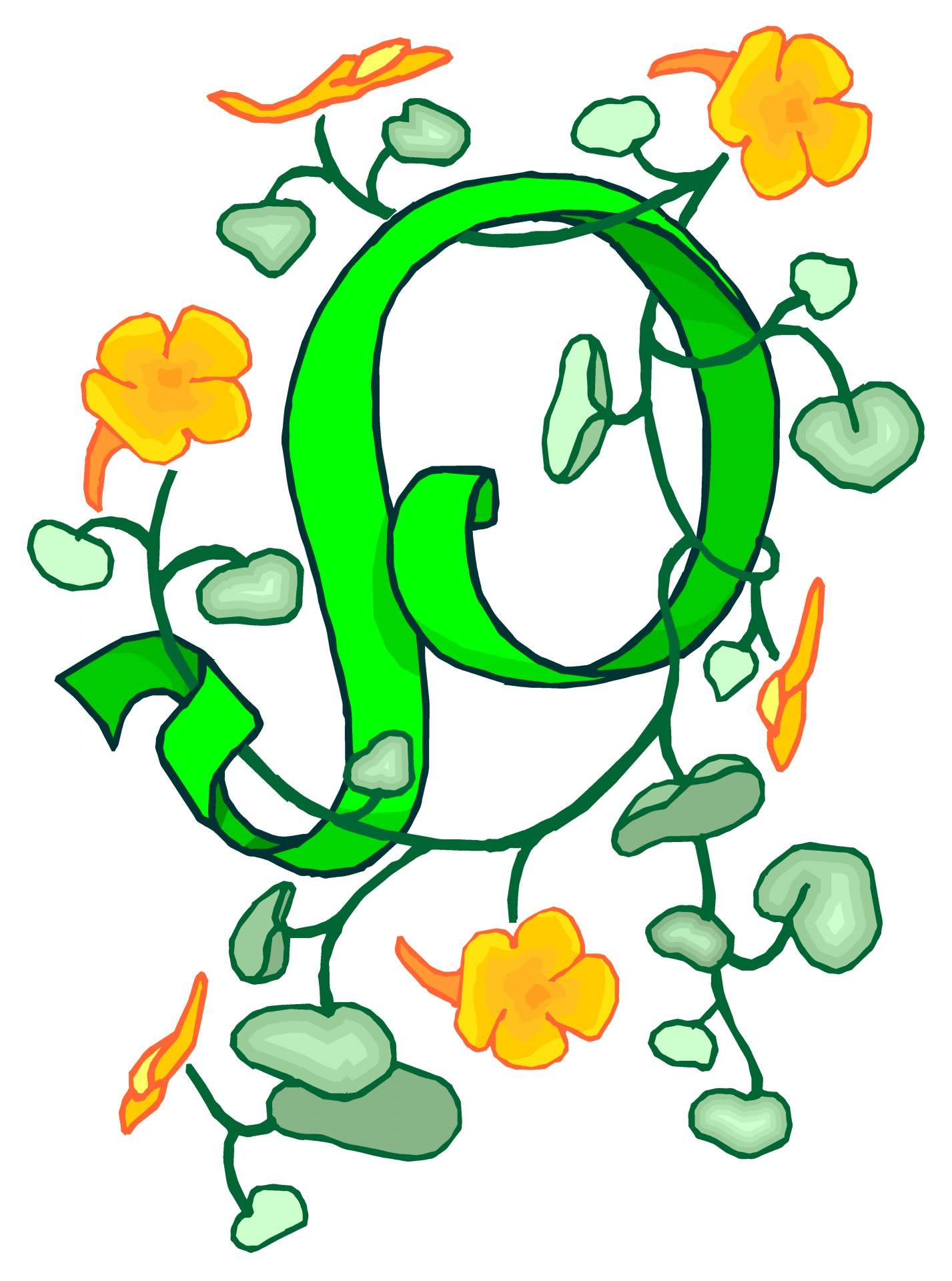 花の緑の文字P