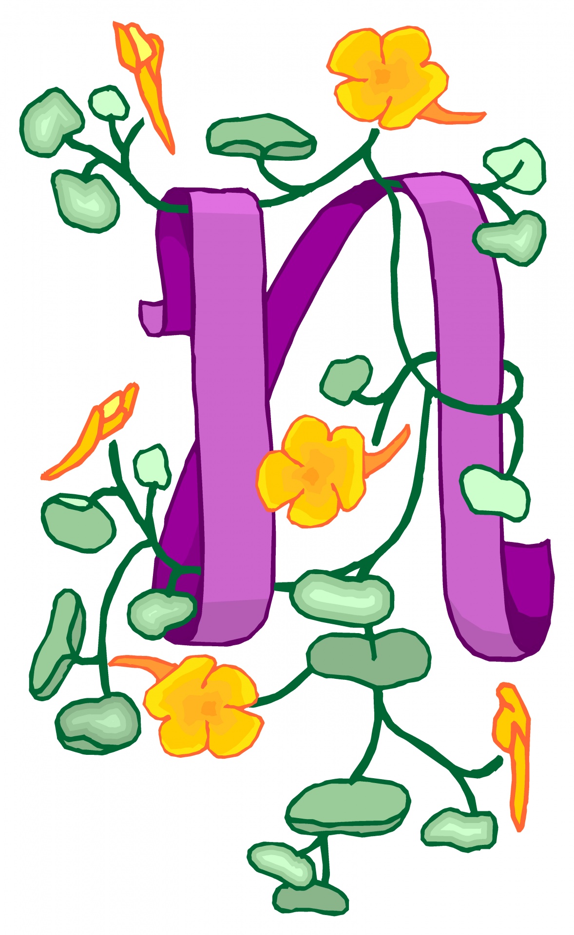 花の紫色の文字のn