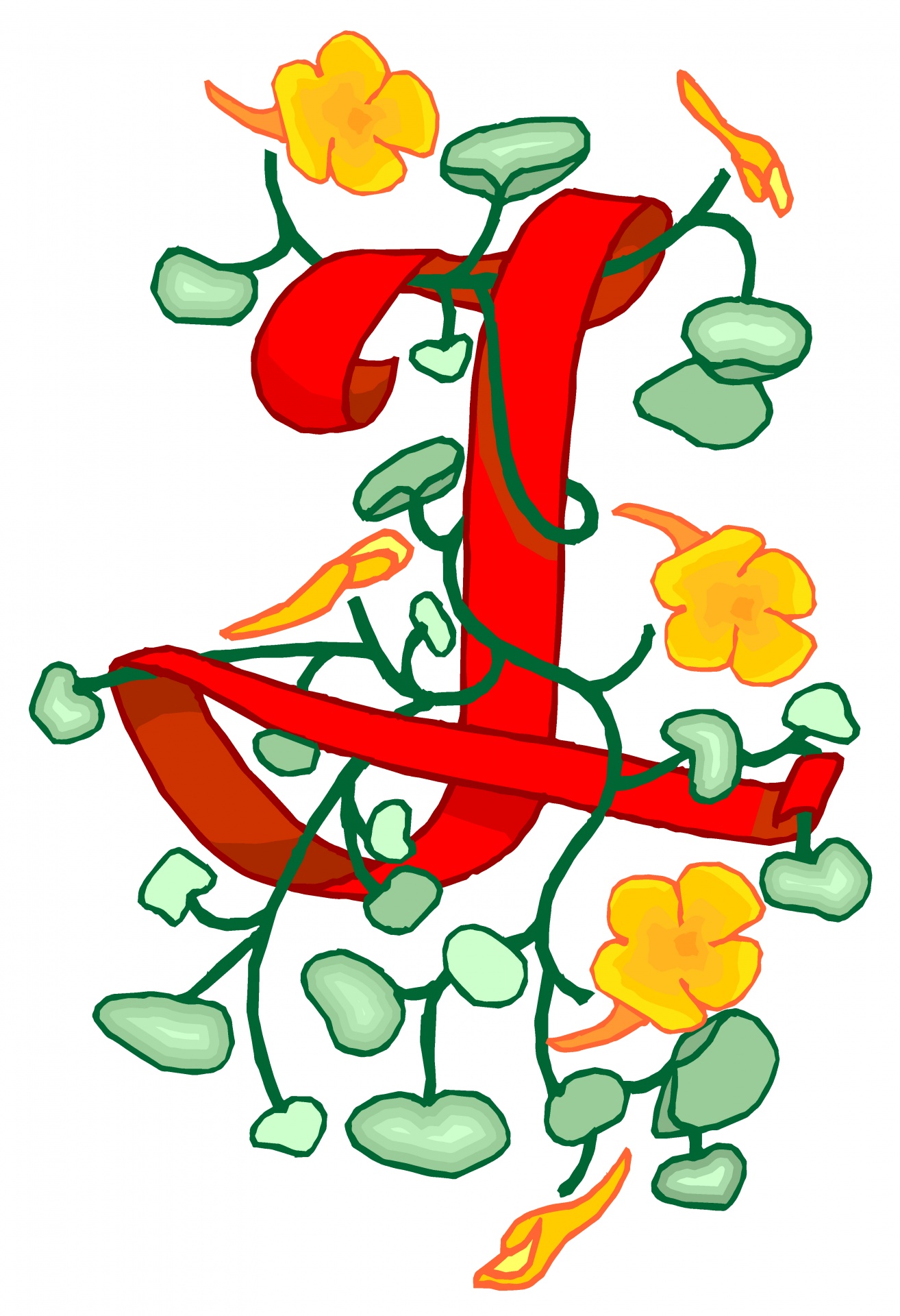 Flowery Red Letter T