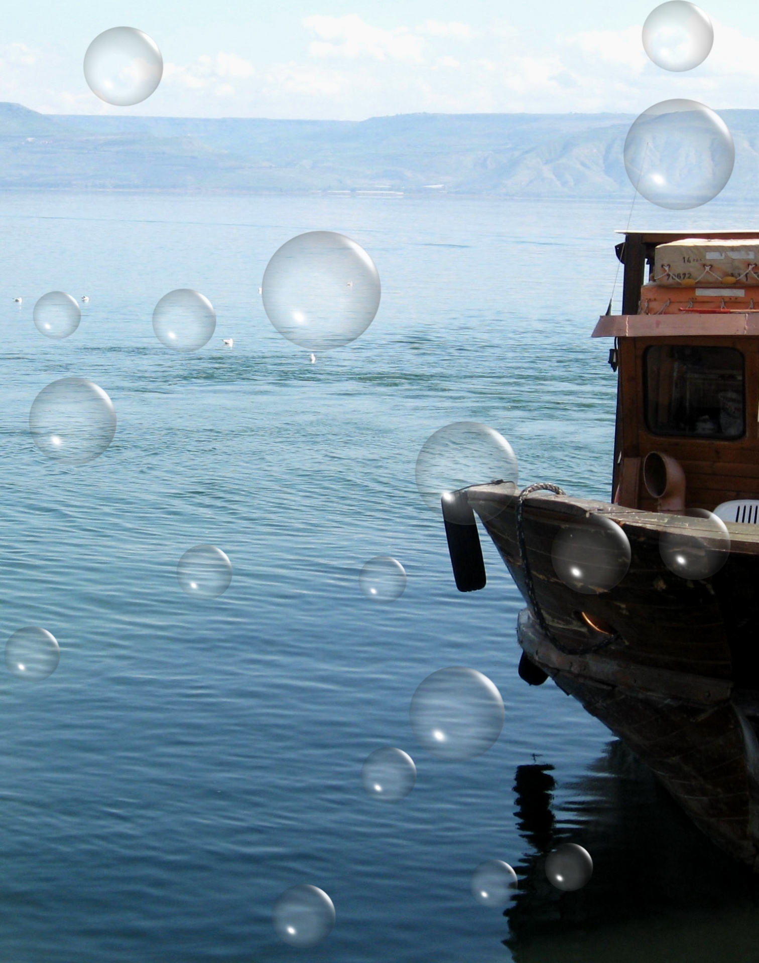 Barco y burbujas en el lago