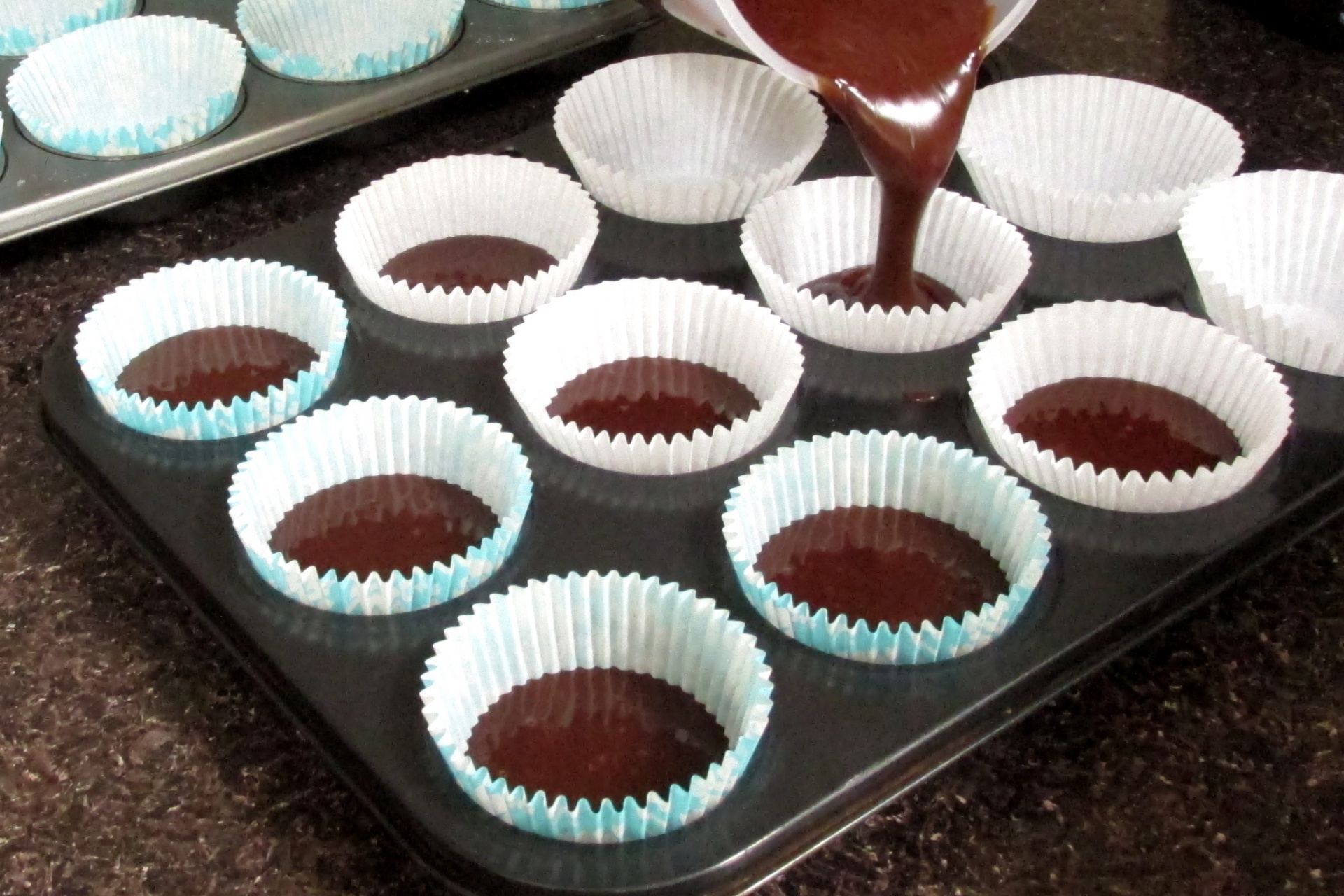 Chocolate Cupcake Batter Pouring