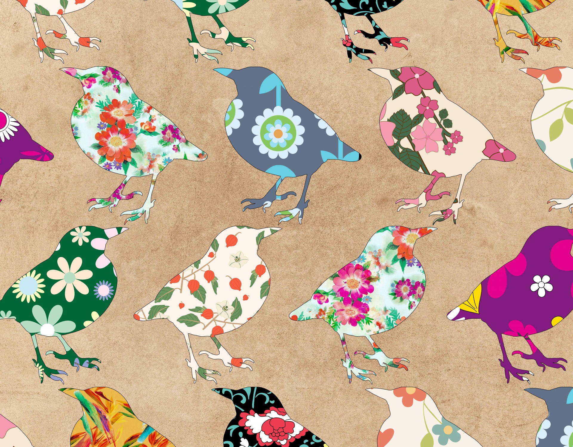 Floral Wallpaper Birds Pattern
