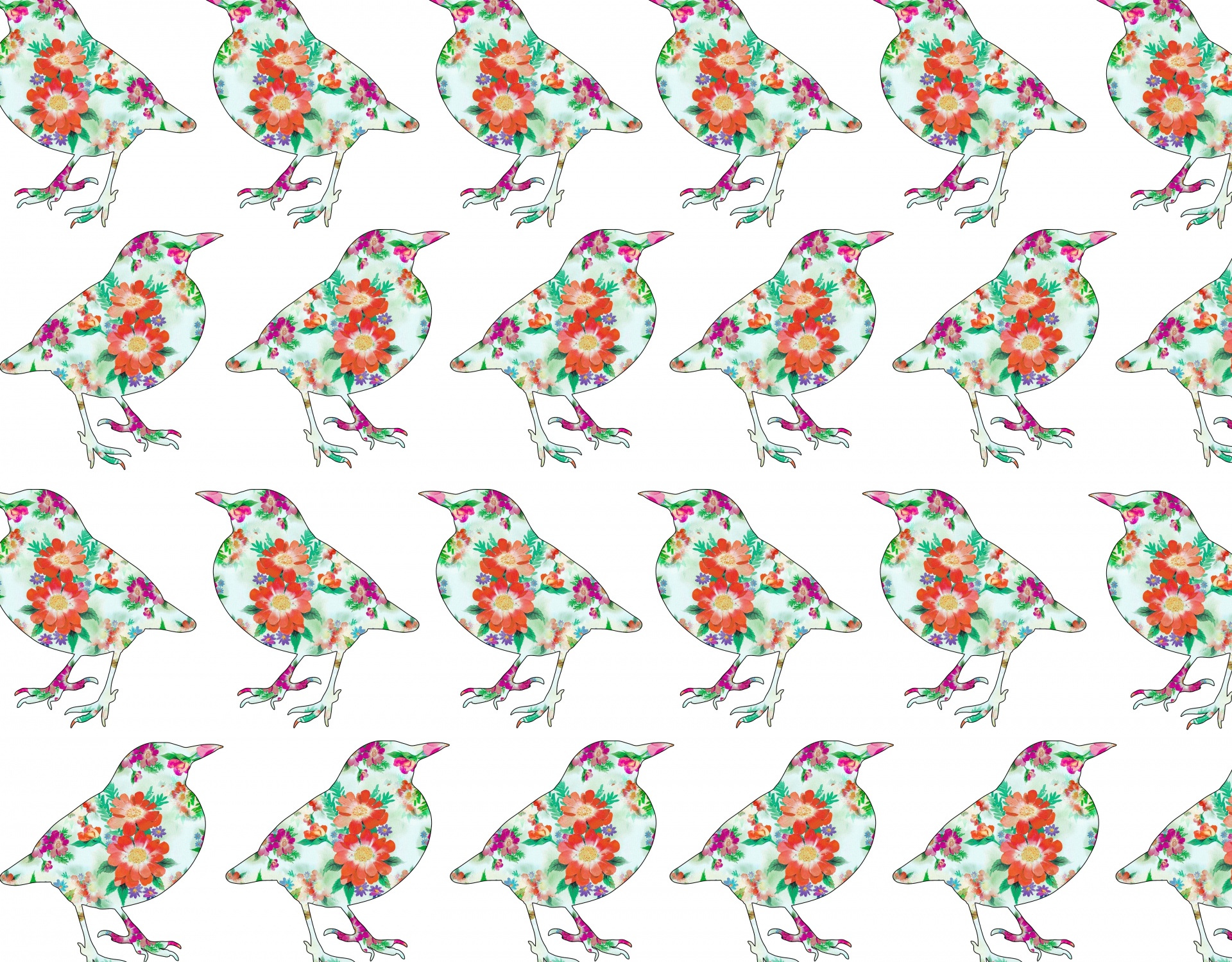 Floral Wallpaper Birds Pattern