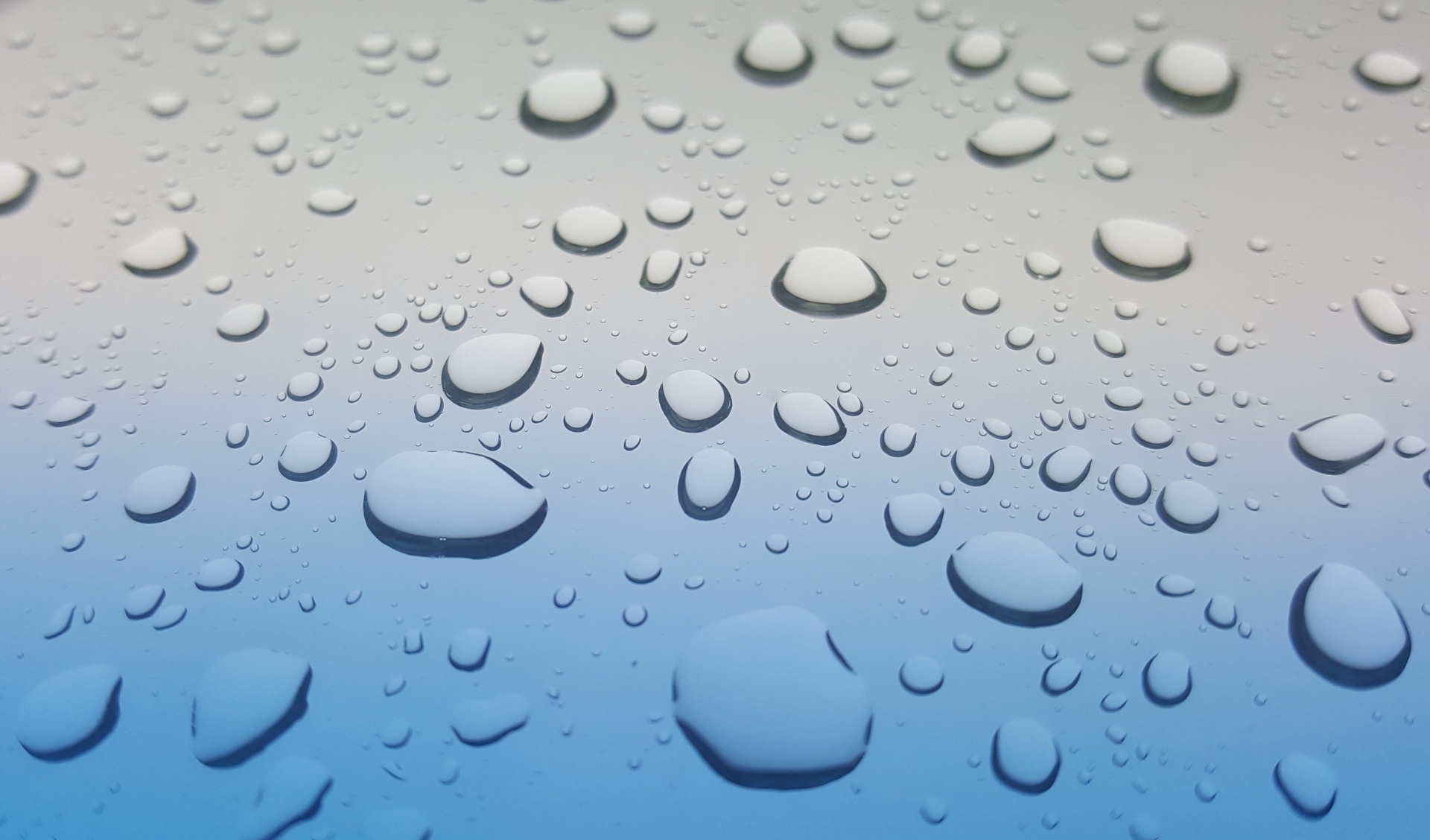 Vodní kapky, déšť, modré pozadí