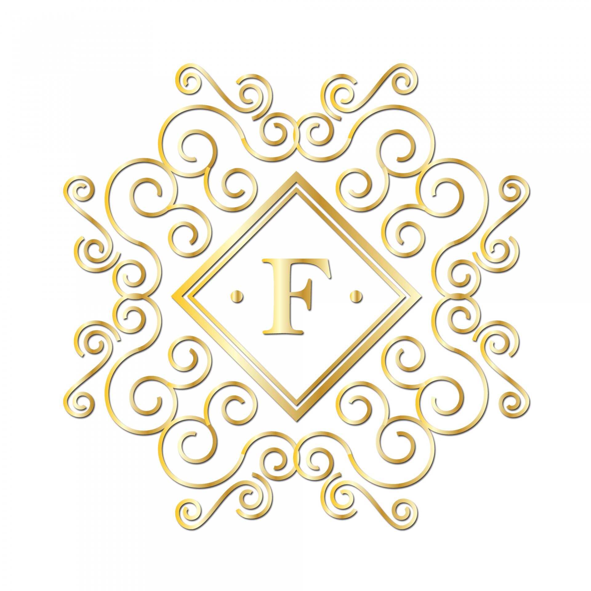 Lettre F, monogramme d'or
