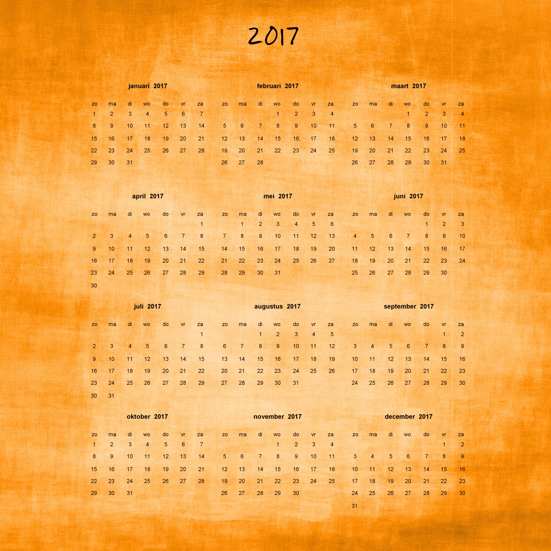 Calendário Holandês 2017