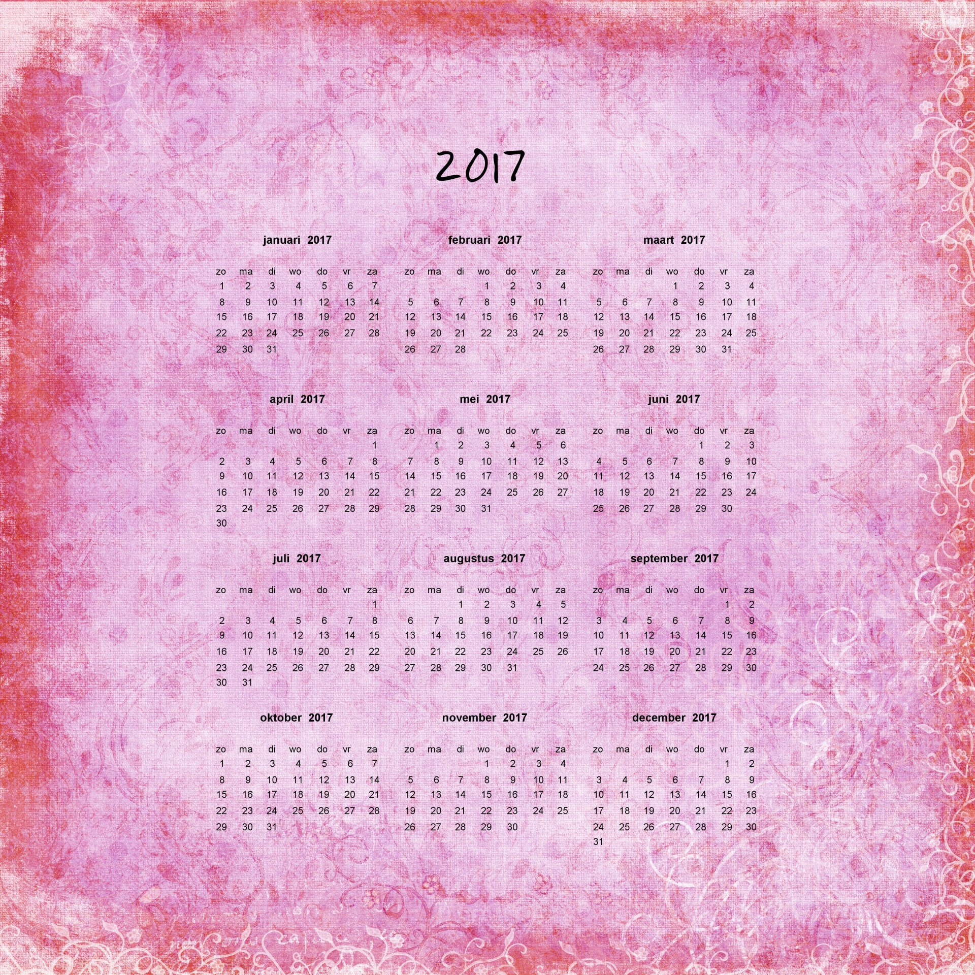 Calendario 2017 holandés