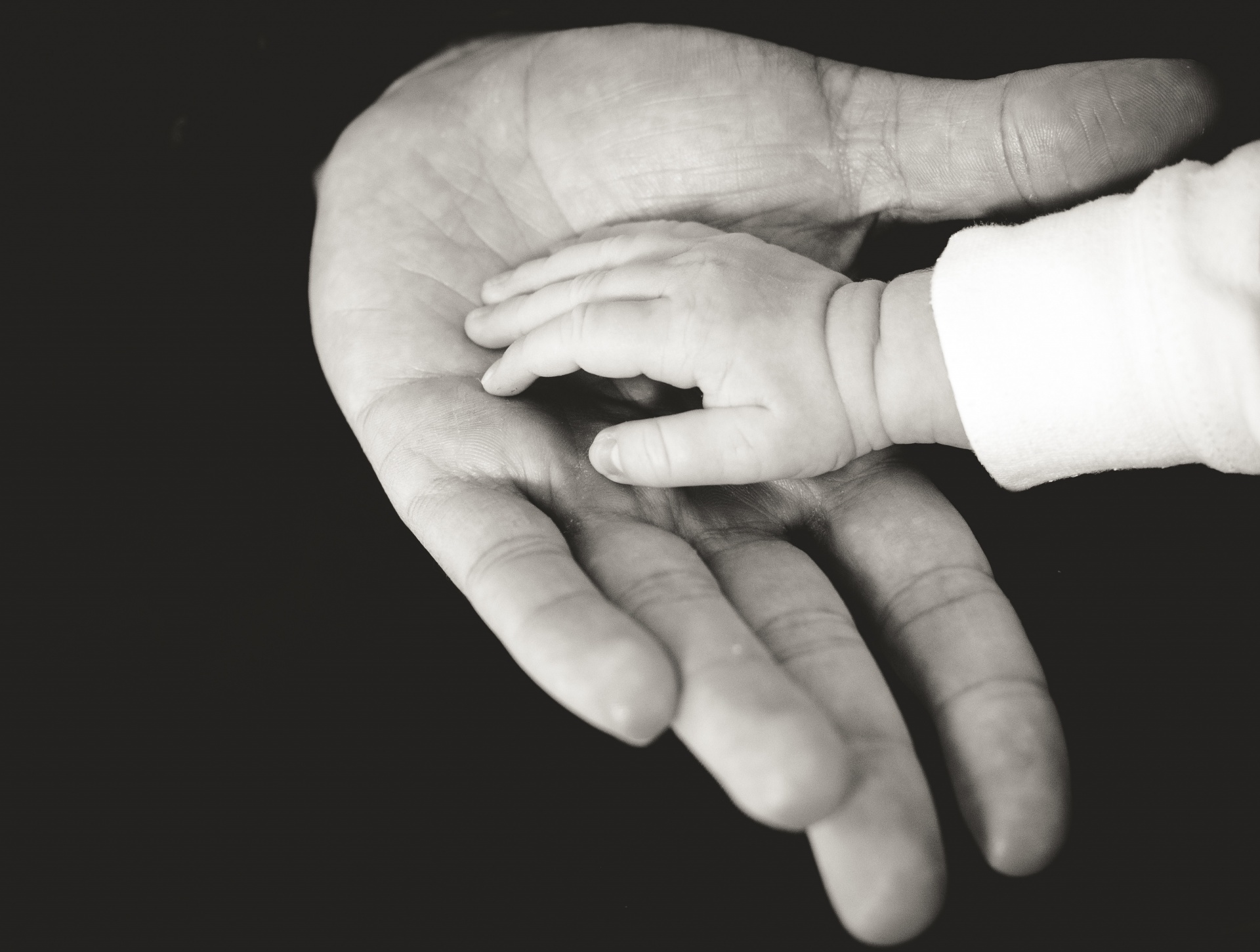 Papa tenant la main de bébé