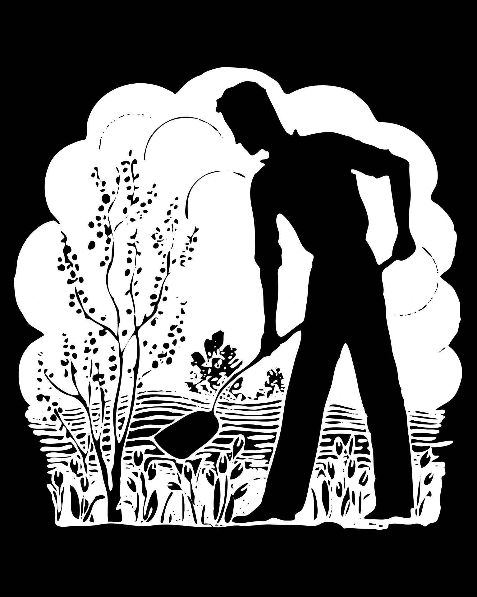 Retro Man Gardening Silhouette