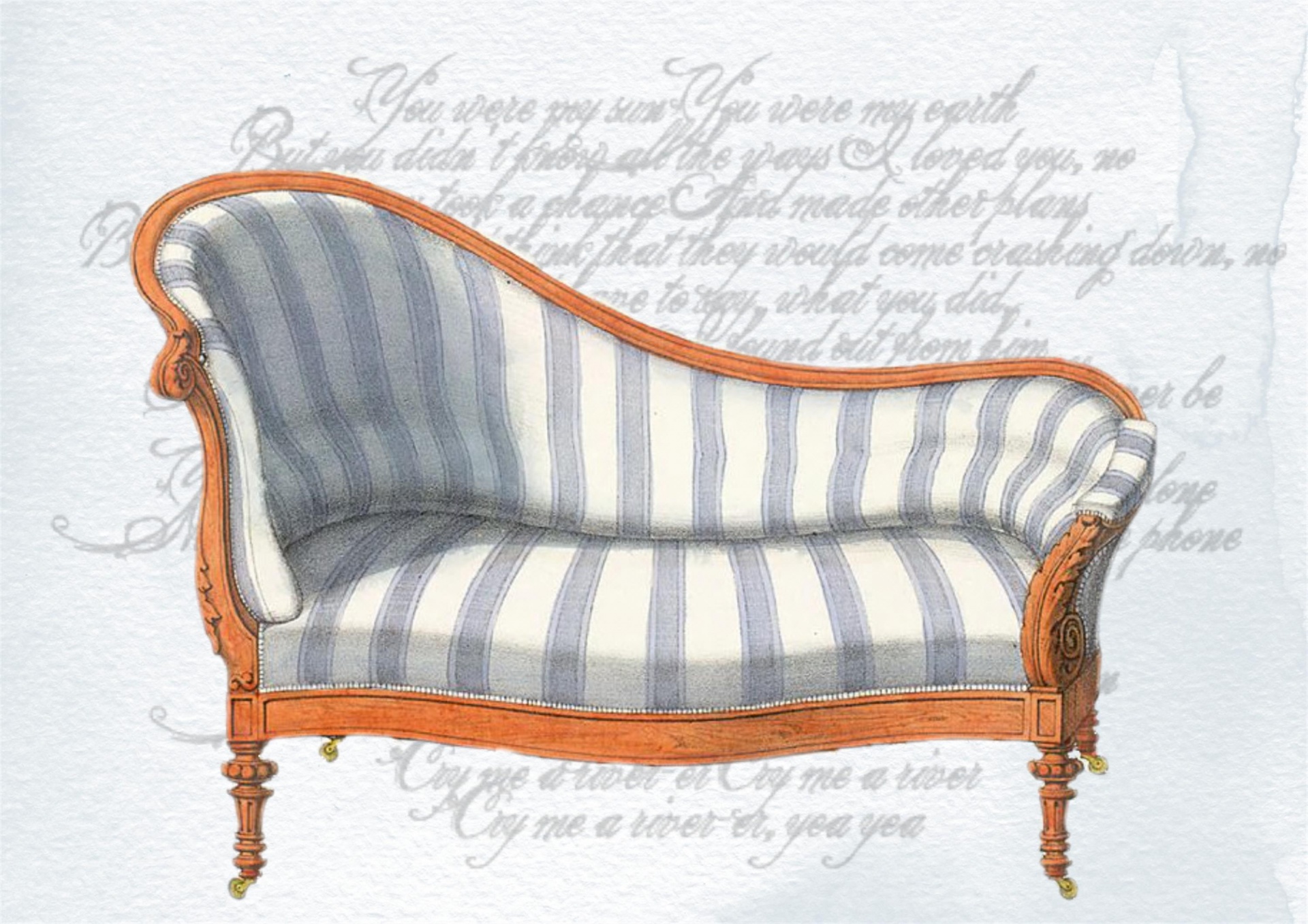 Викторианский Couch Art Коллаж Синий