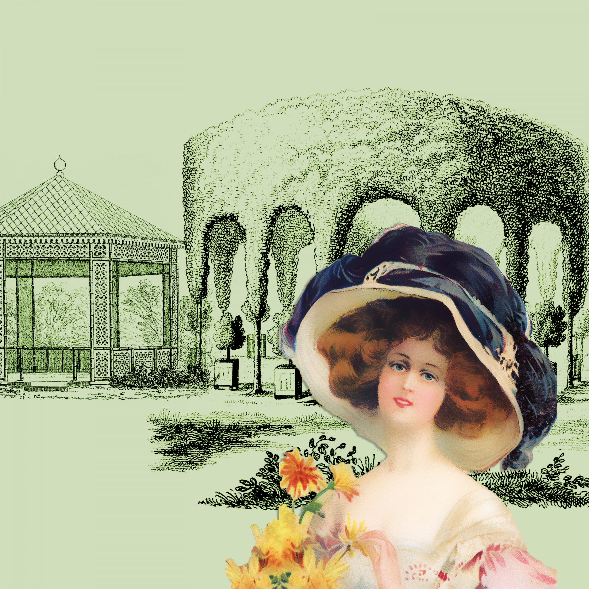 Mulher do Victorian no jardim