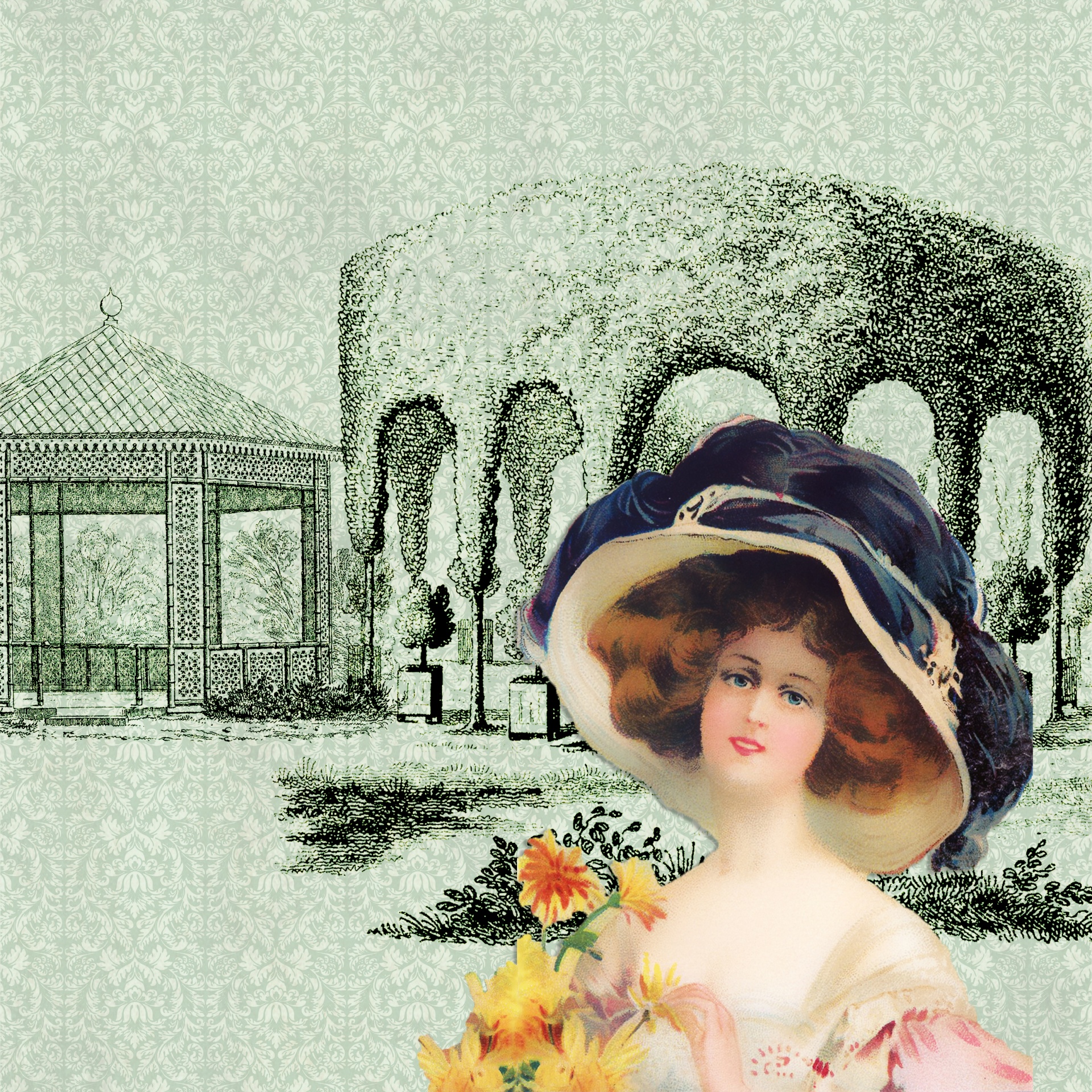 Mulher do Victorian no jardim
