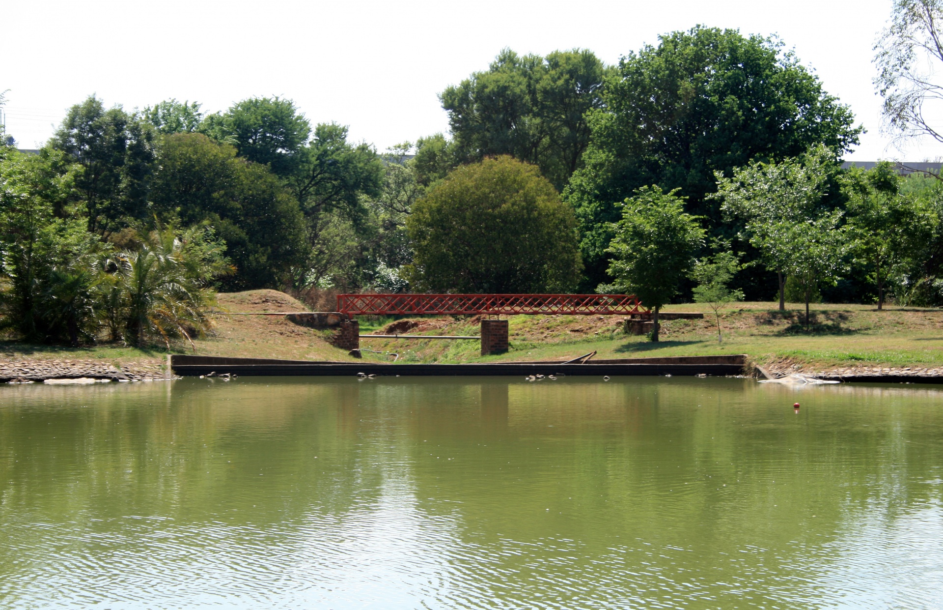 Water Pond And Model Train Bridge