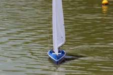 Model yacht in the water