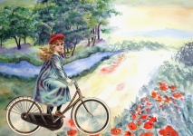 Vintage Girl Cycling Countryside