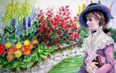 Jardín de flores de señora Vintage