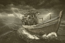 Gammal båt i storm