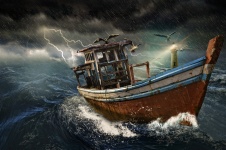 嵐の古いボート