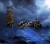 Schip in stormachtige zee