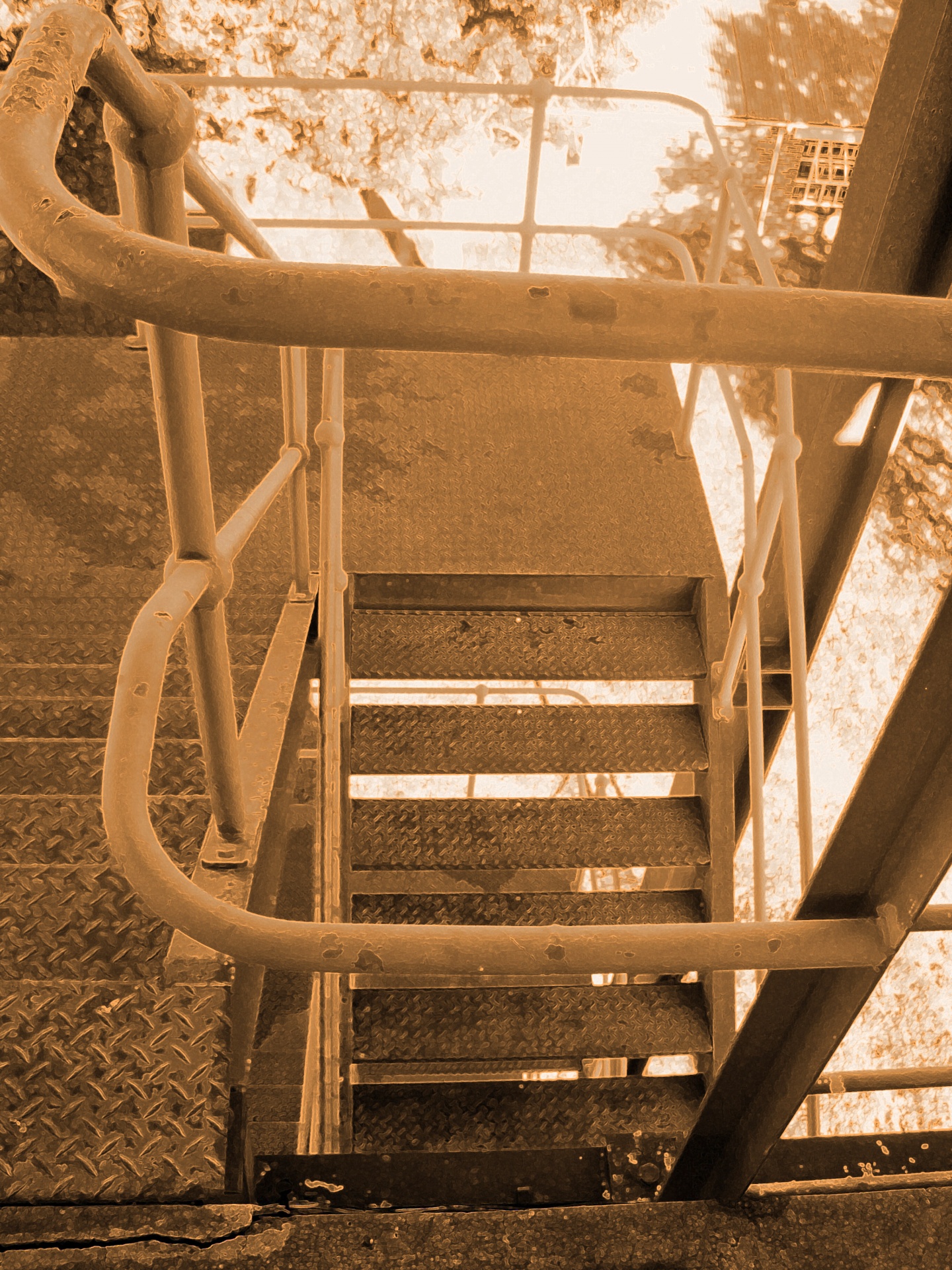 Exterior Stairs In Sepia Free Stock Photo - Public Domain Pictures