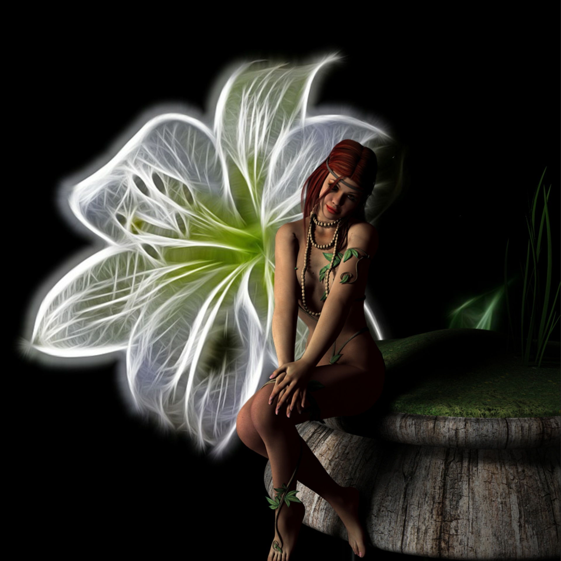 Faerie and flower depiction