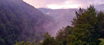 Baixa nuvem em um vale da montanha