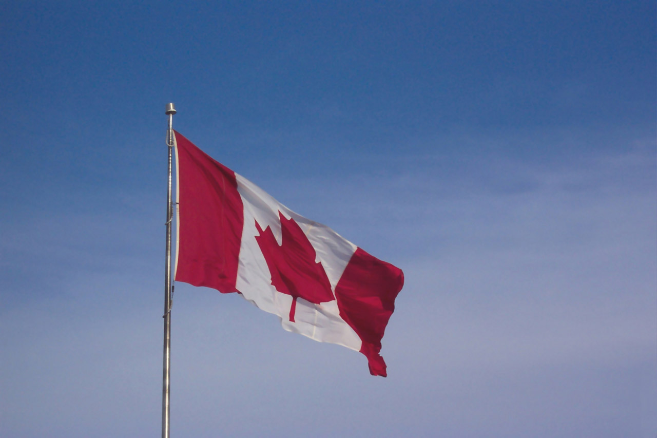 加拿大国旗在风中吹