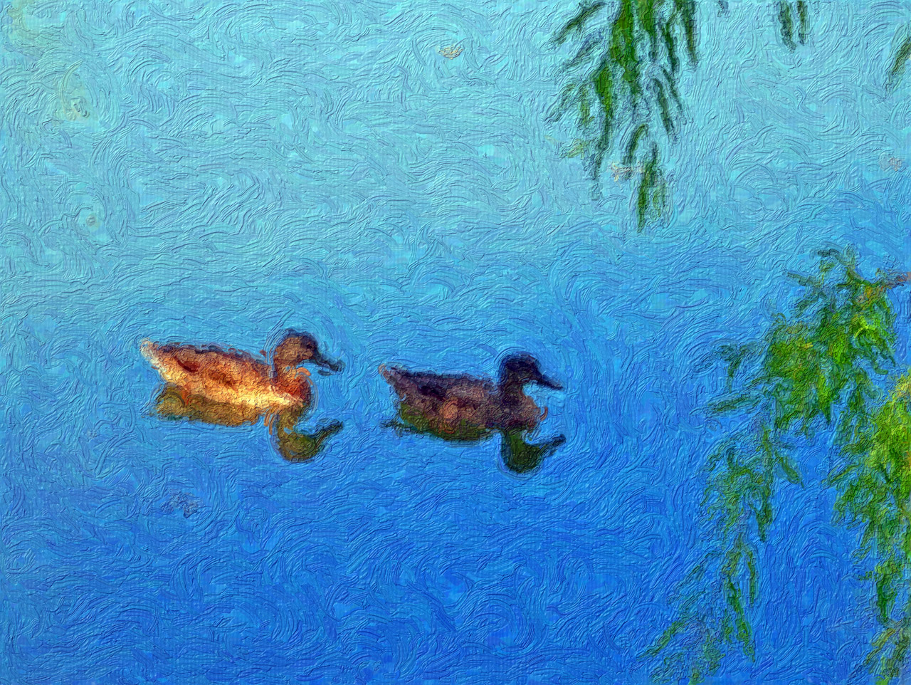 Ducks In A Pond Painting
