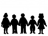 Děti se drží za ruce silueta