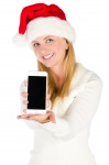 Mujer de Santa con un teléfono celular