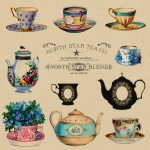 Teacups Vintage Tapete Anzeigen