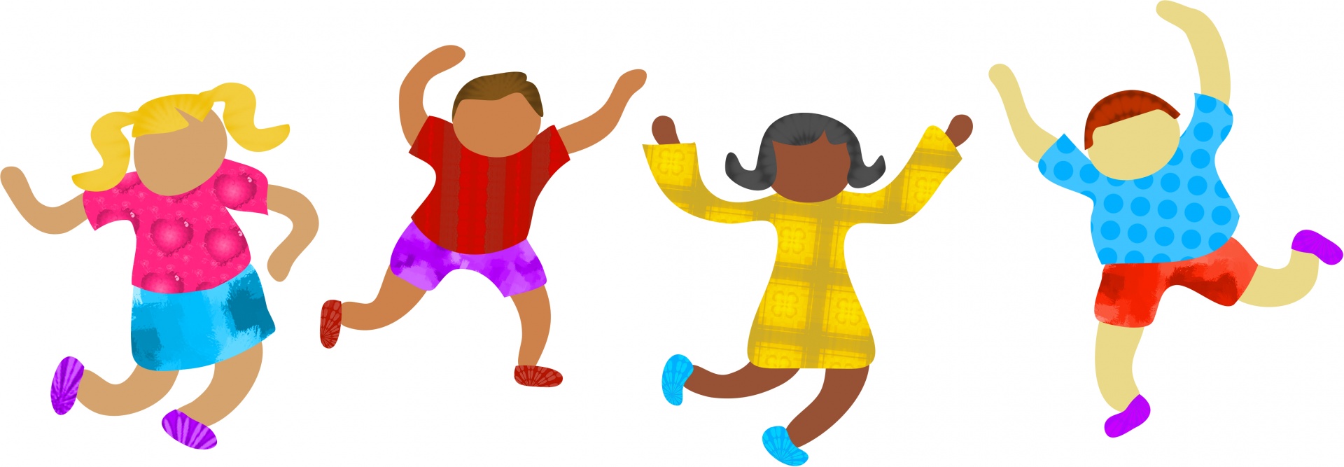 A drawing of four kids dancing.
