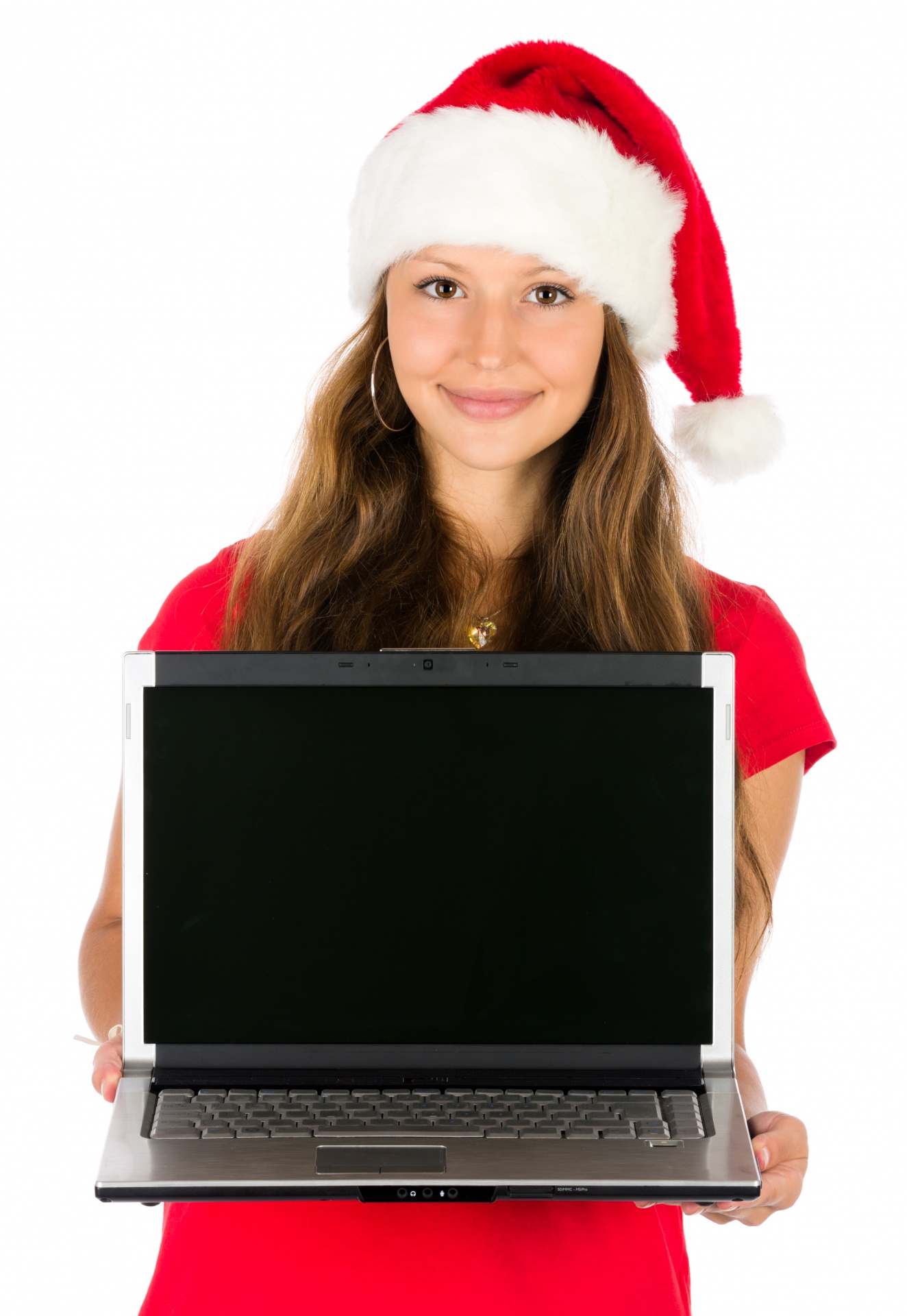 Mulher de Santa com um laptop