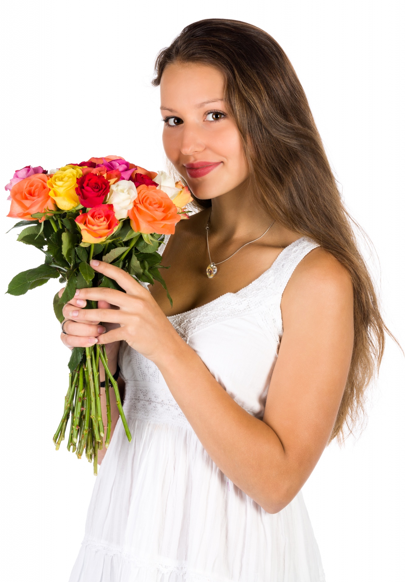 Mulher com flores bouquet