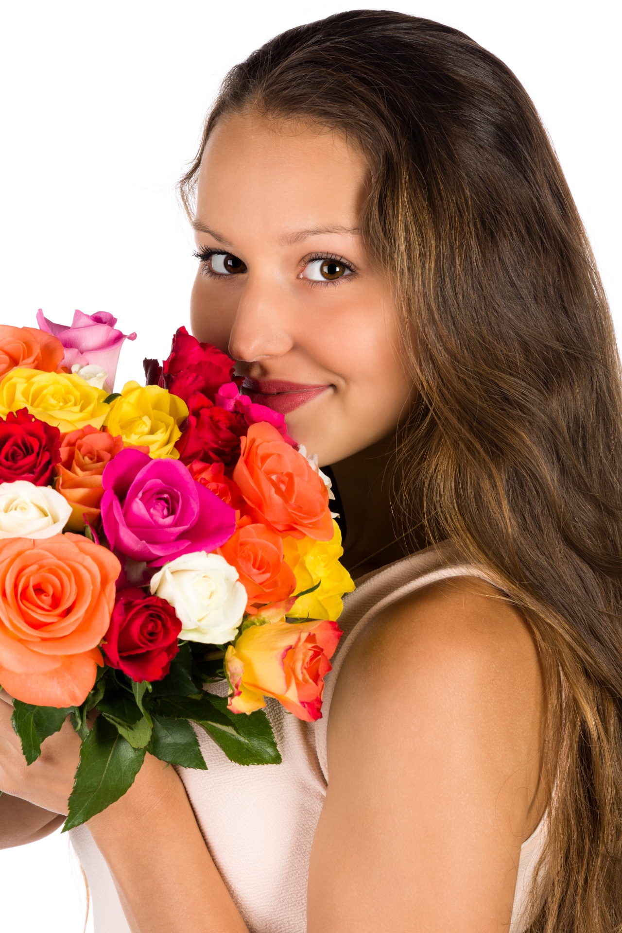Mulher com flores bouquet