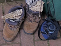 Hiking Boots And Gear After Hike