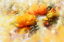 Цветок и бабочка акварель
