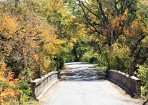 Puente de estilo antiguo en otoño
