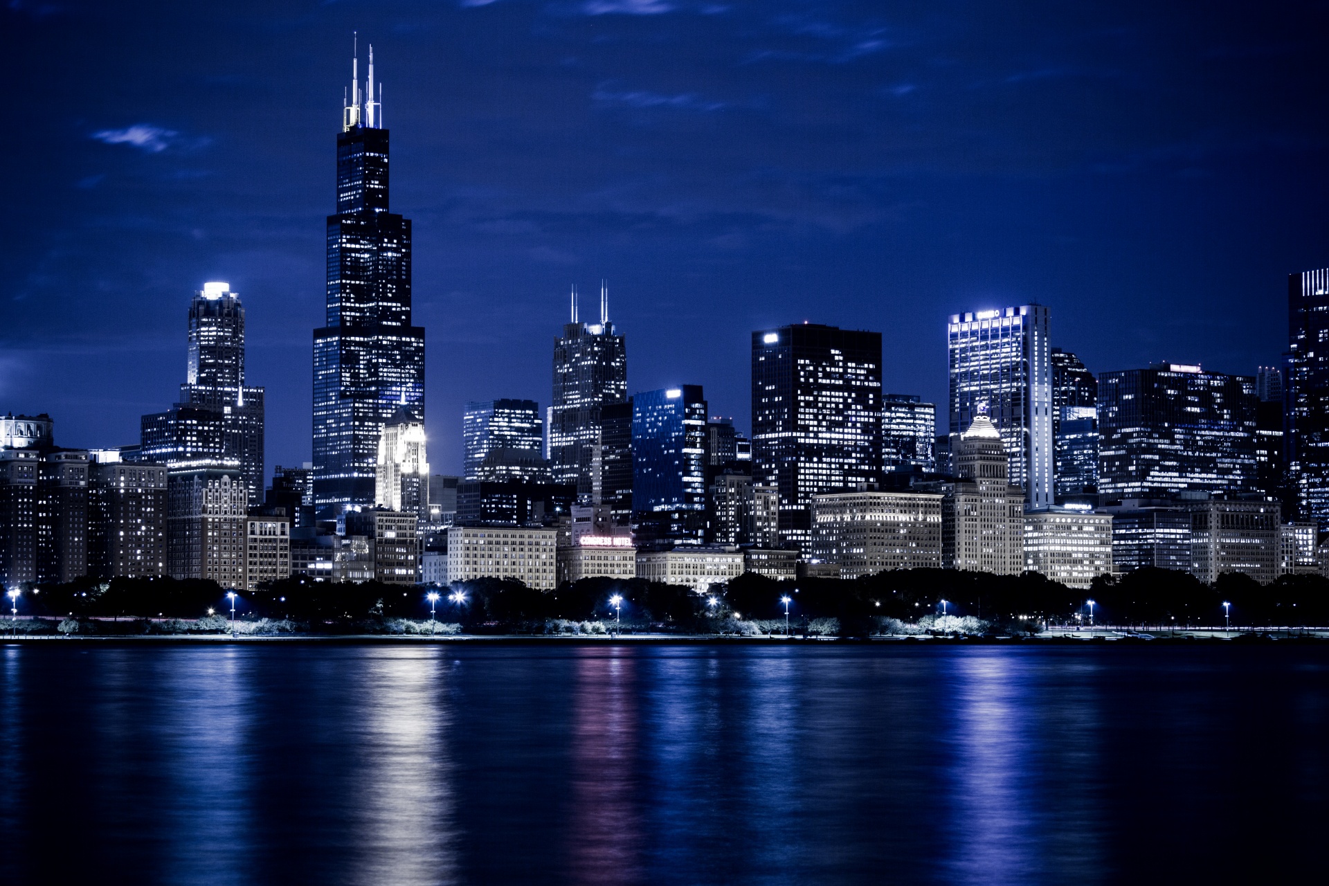 Chicago Skyline At Night Free Stock Photo - Public Domain Pictures